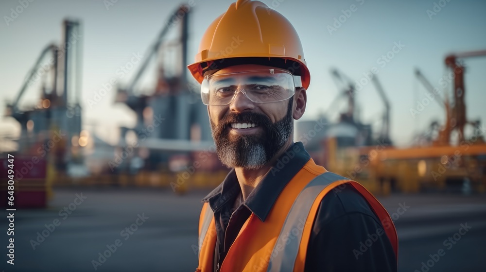 Male petrochemical engineer working at oil and gas refinery plant industry factory.