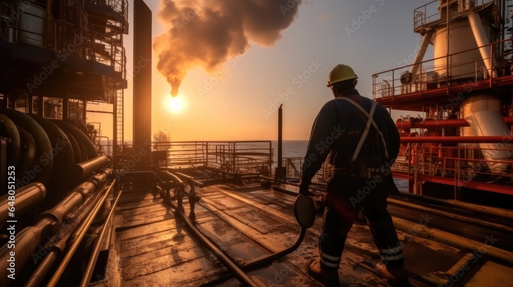 Worker working on an oil rig.