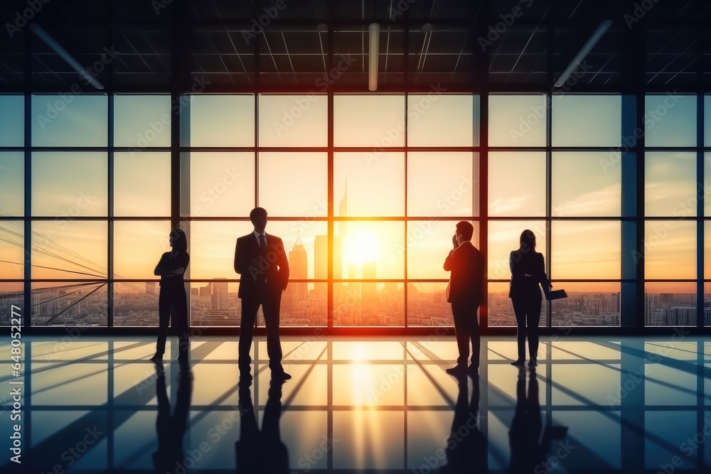 Silhouettes group of business people in office environment.