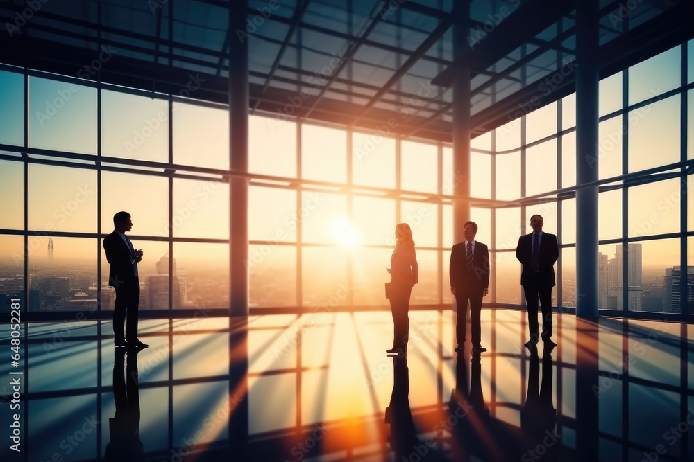 Silhouettes group of business people in office environment.