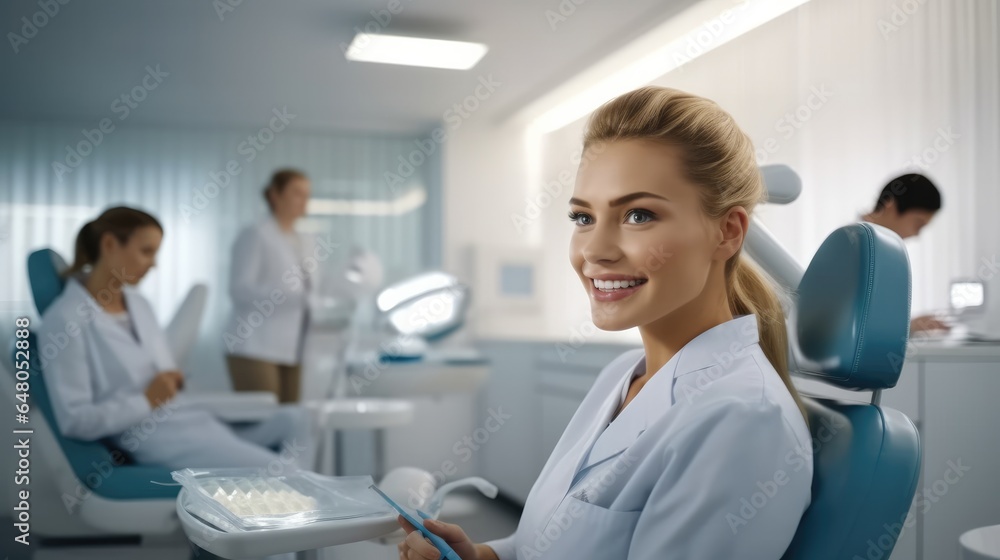 Portrait of women dentists working in an office.