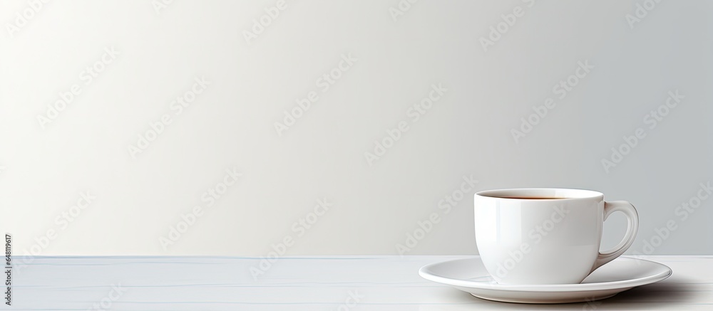 White cup and saucer on table