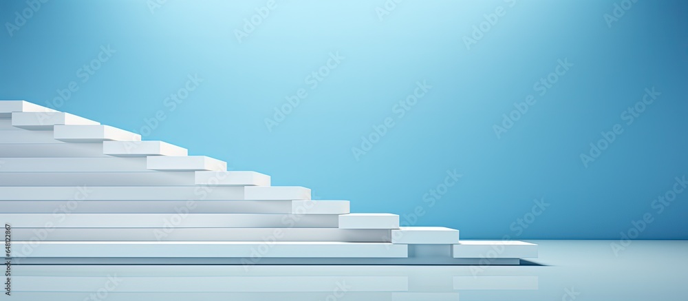 White stairs with modern design rendered in on light blue backdrop