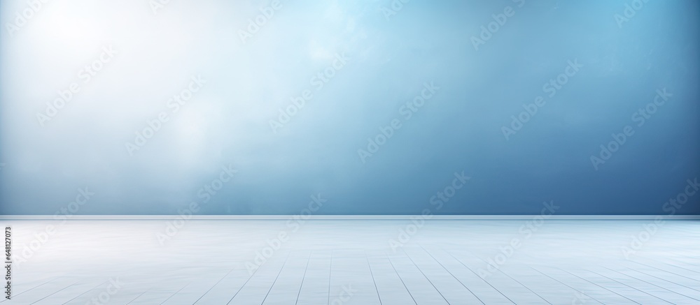 Winter interior with a beautiful gradient background of dark and light blue cold gray and snowy white in an empty spacious room