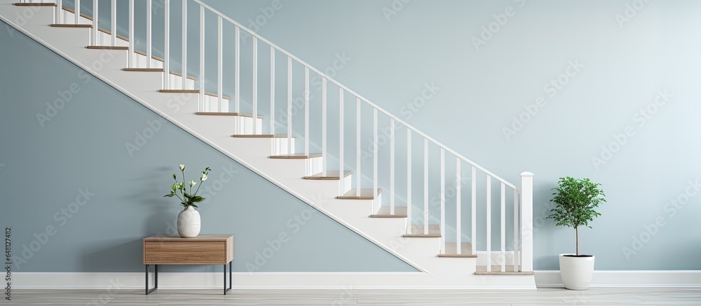 Scandinavian basement interior with white stairs