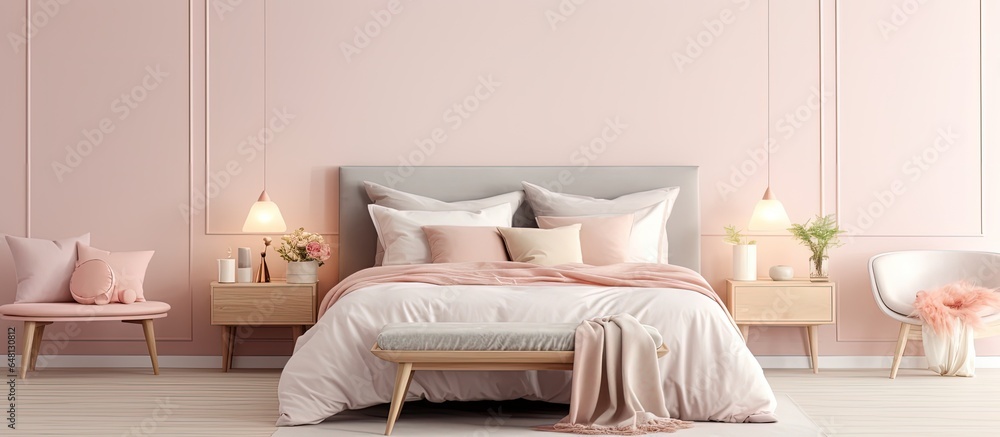 Scandinavian design bedroom muted tones illustration