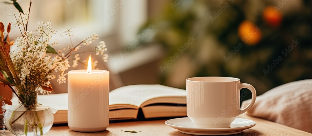 Table with candle and magazines