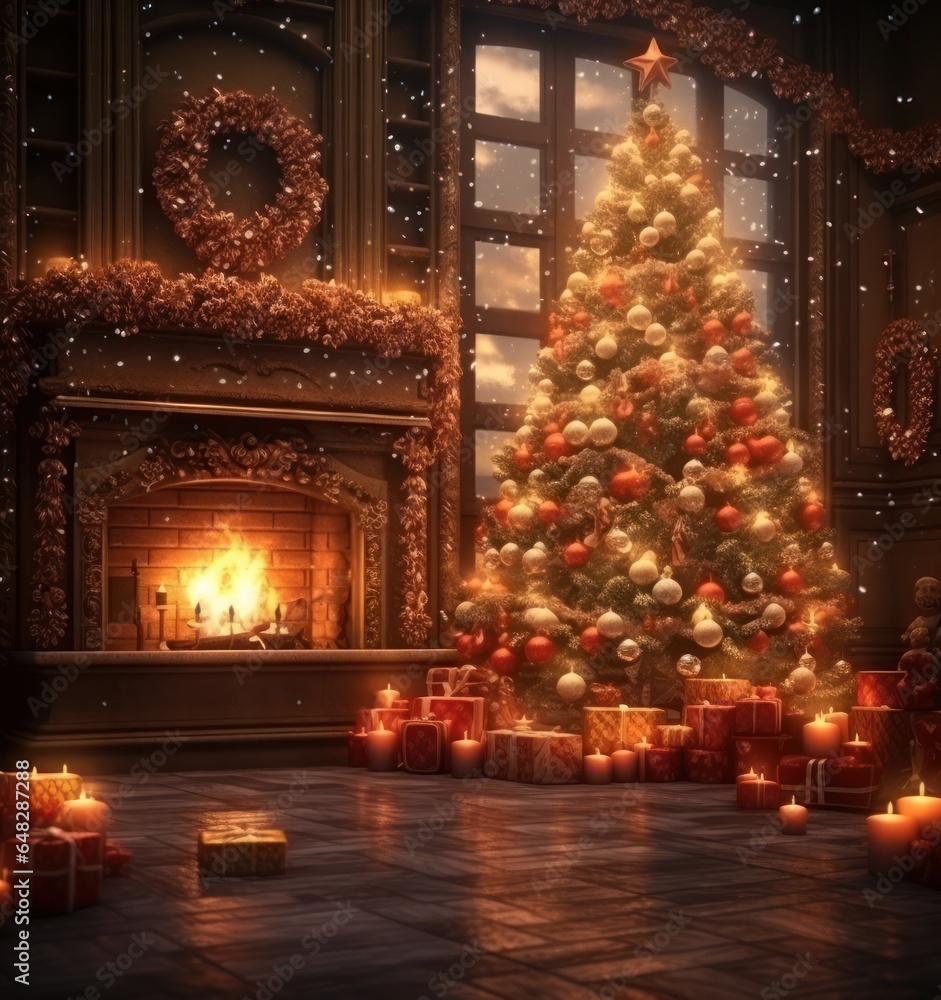 Christmas background with fireplace