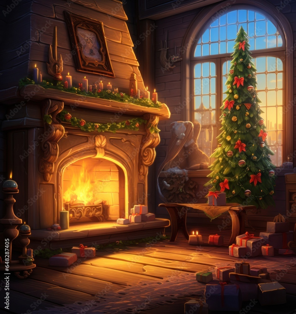 Christmas background with fireplace