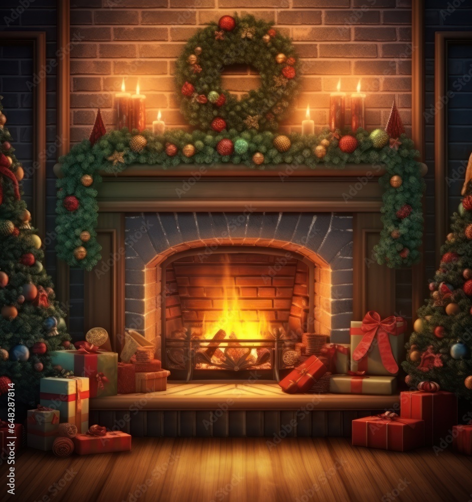 Christmas background with fireplace