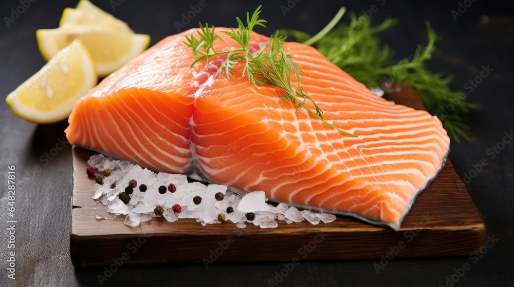 Fresh salmon fish, cut across