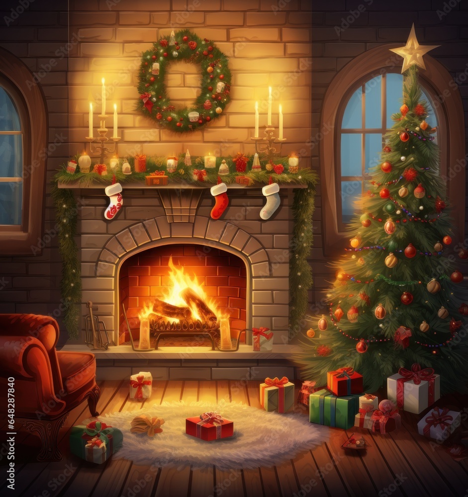 Christmas background with fireplace