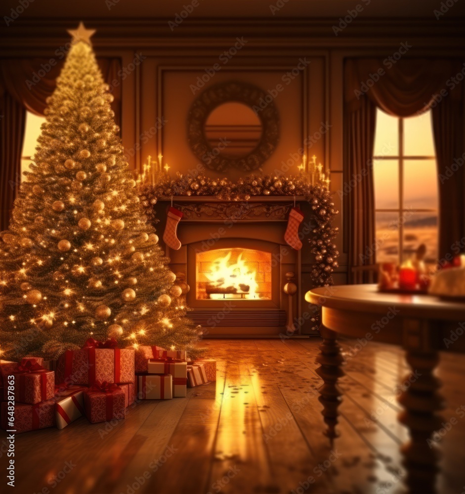 Christmas background with fireplace