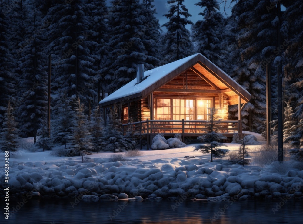 Wooden house in winter time