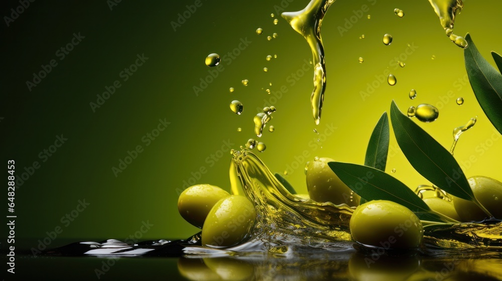 Olives and olive oil green background