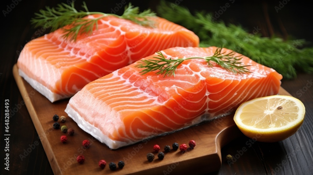 Fresh salmon fish, cut across.