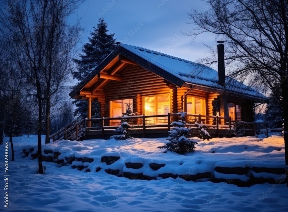 Wooden house in winter time