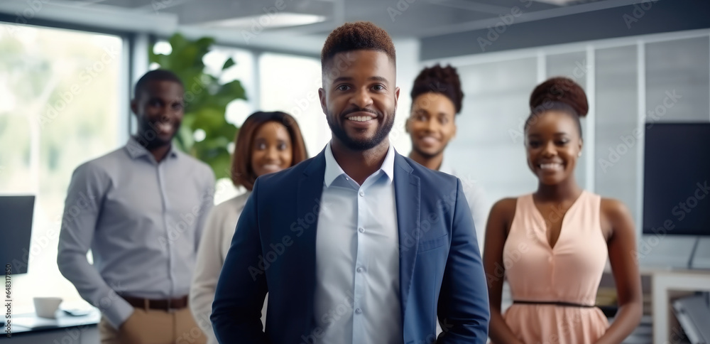 Confidence and success, Happy Group Of Business People Standing in the Office.