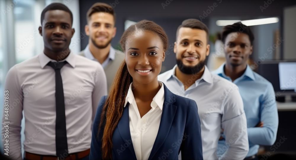 Confidence and success, Happy Group Of Business People Standing in the Office.