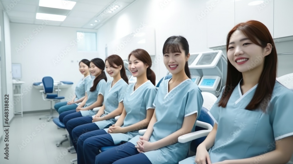 Young woman student Dentist assistant in an exam room.