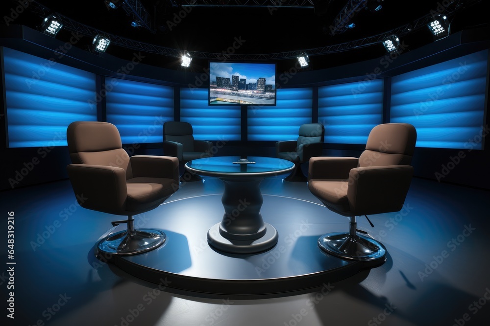 Studio with two chair for a televised debate program.