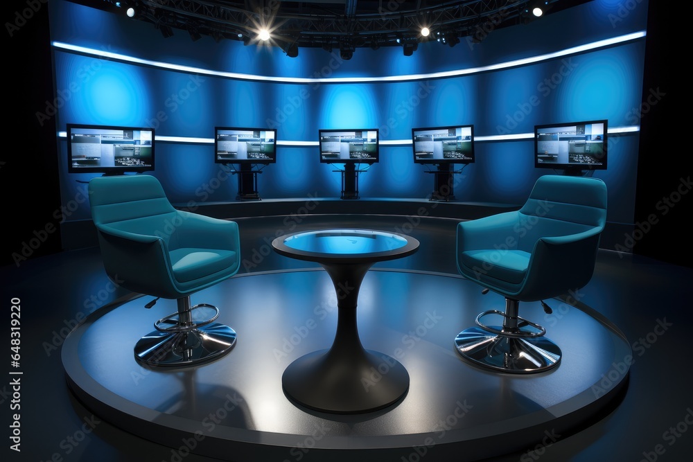 Studio with two chair for a televised debate program.