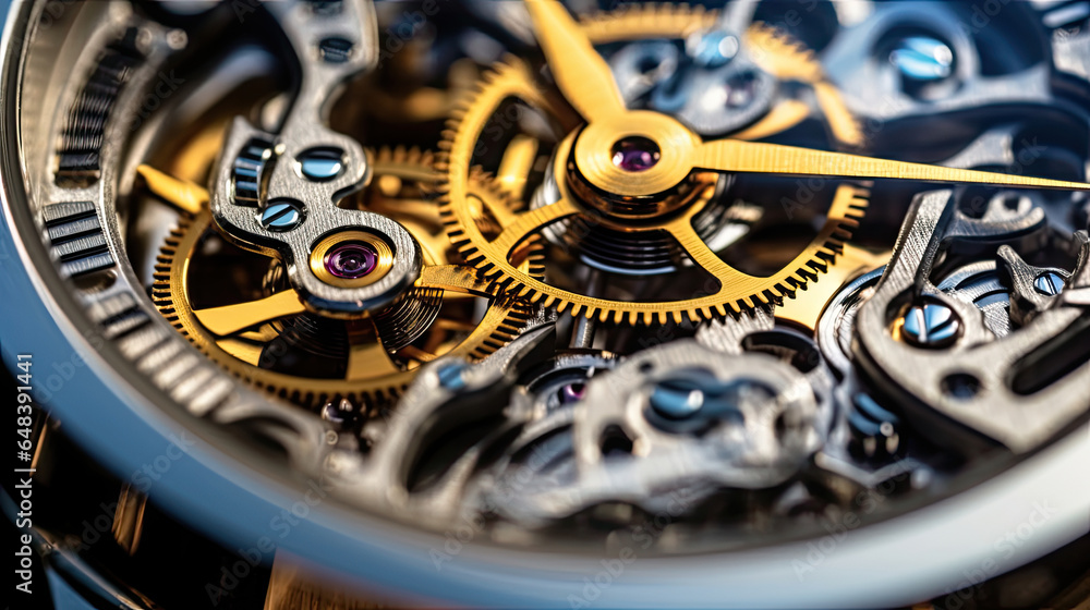 Close up of the gear mechanism inside the watch. Generetive Ai