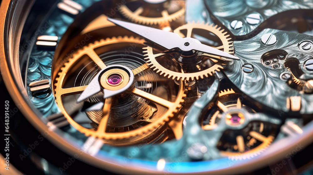 Close up of the gear mechanism inside the watch. Generetive Ai