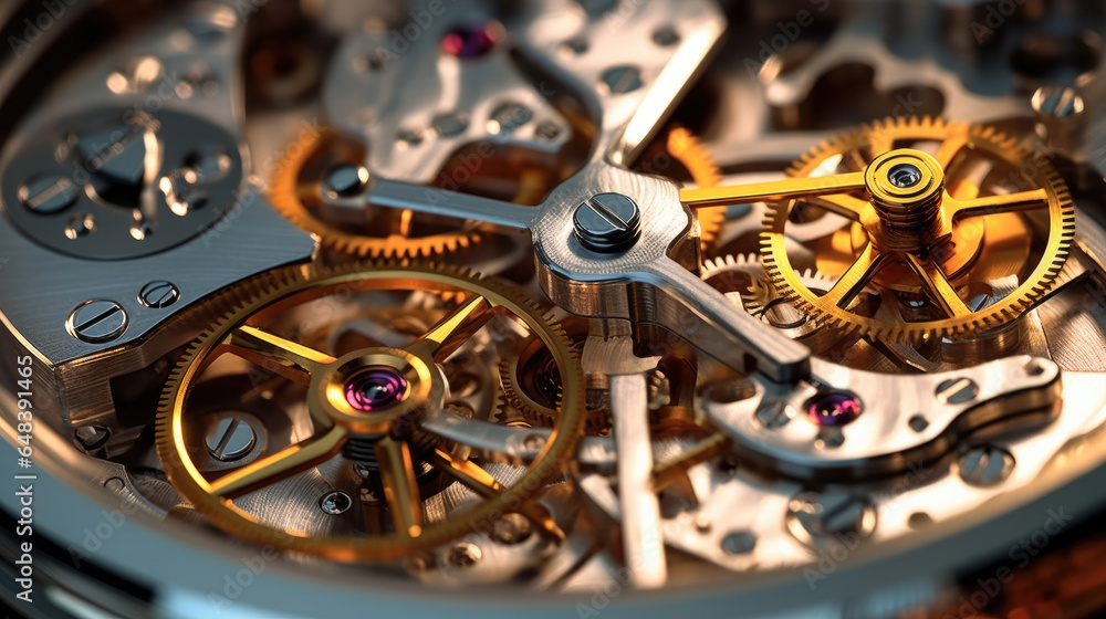 Close up of the gear mechanism inside the watch. Generetive Ai