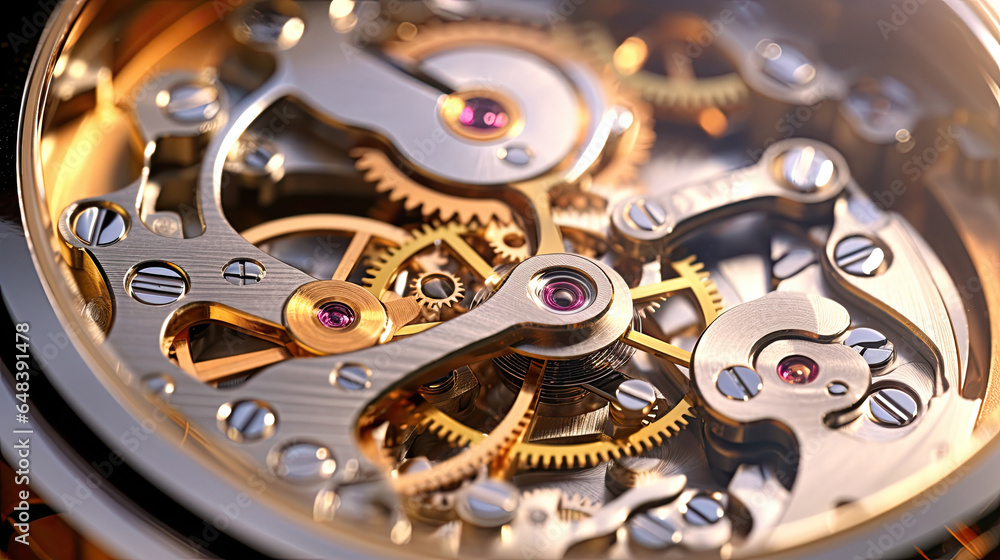 Close up of the gear mechanism inside the watch. Generetive Ai