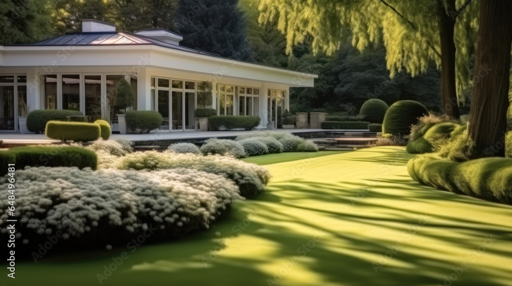 House with elegant green garden to relax.