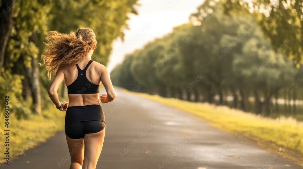 Women running on country road.