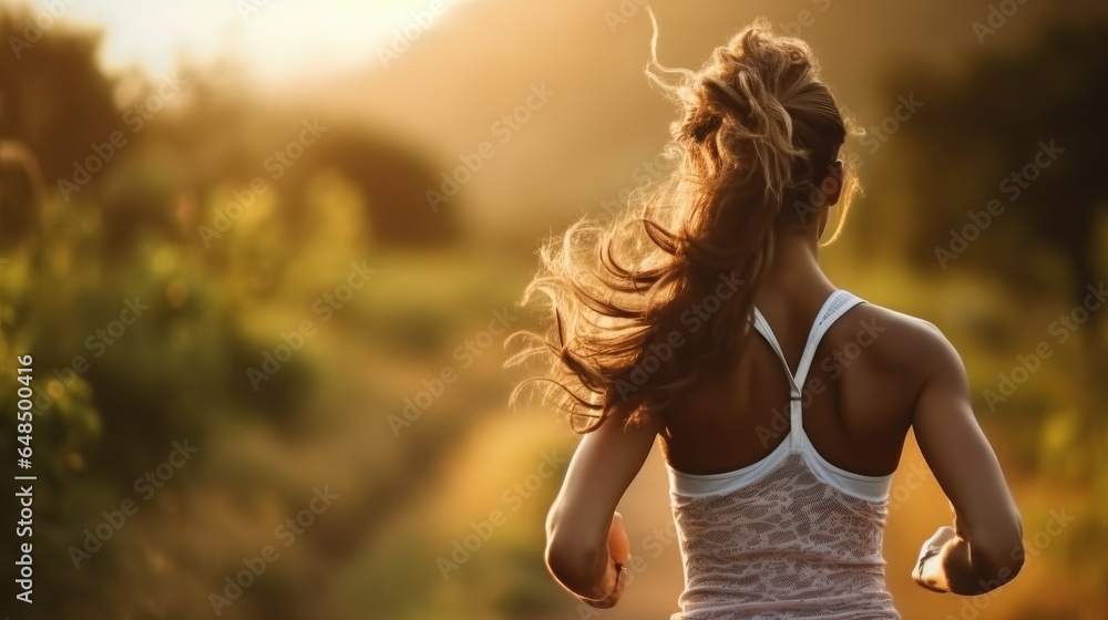 Sportive young woman jogging outdoors.