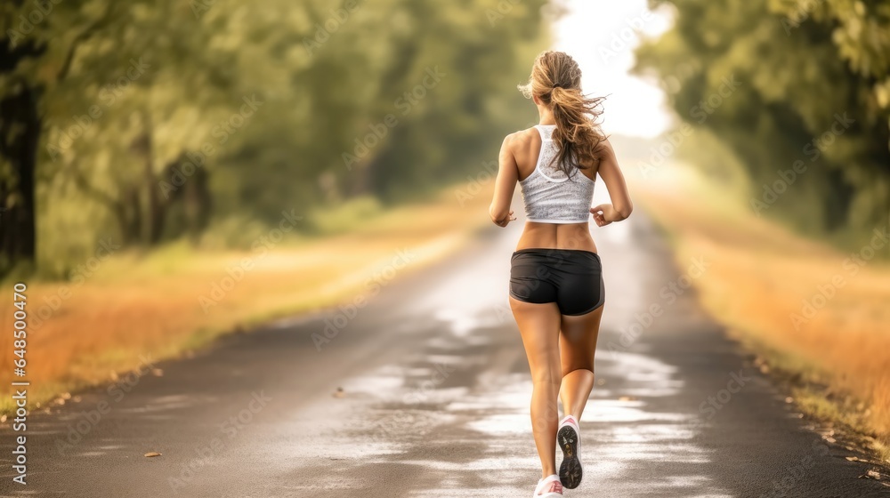 Sportive young woman jogging outdoors.