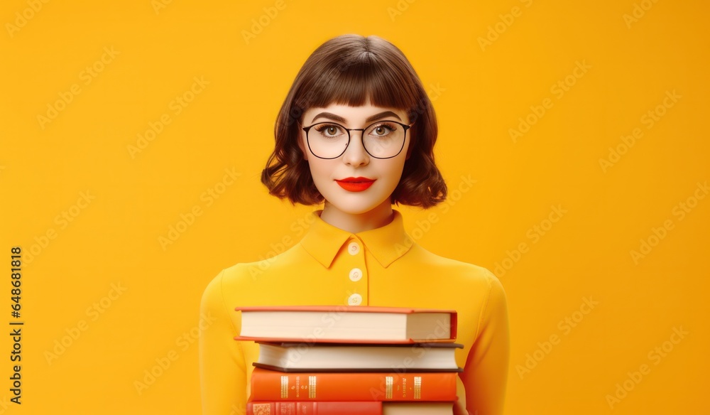 Young girl with stack of books