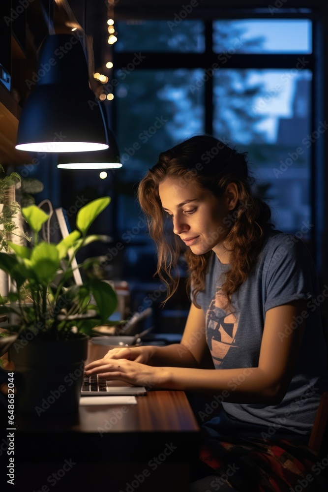 Young woman working with laptop