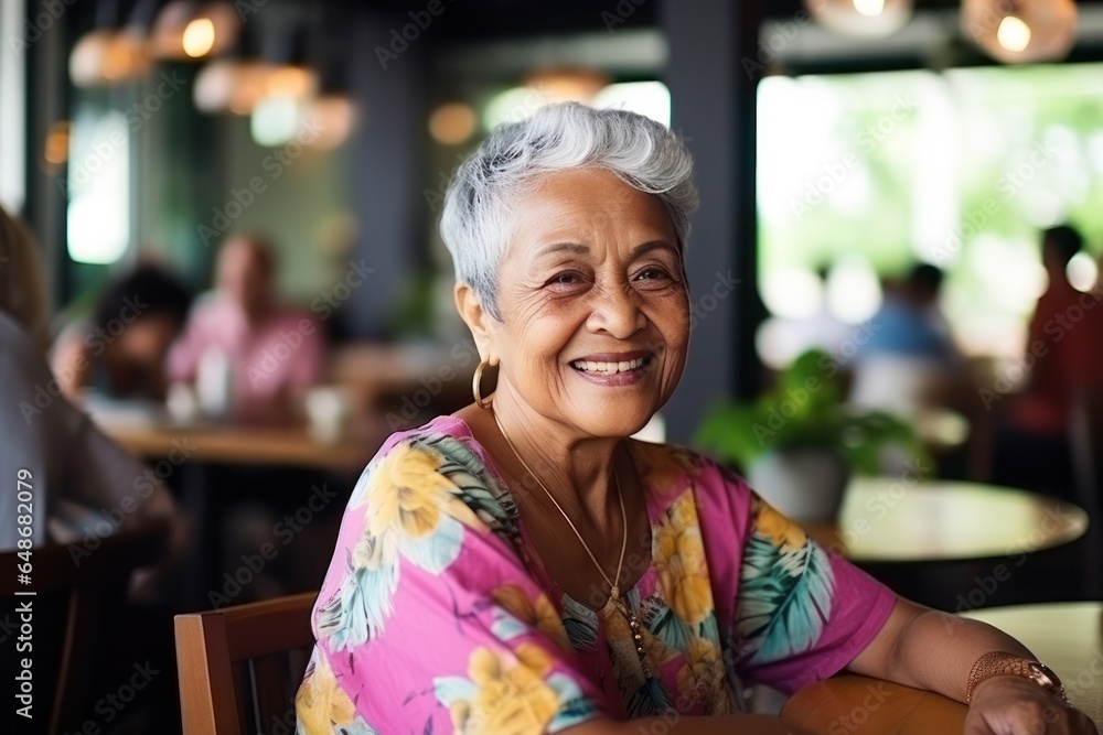 Smiling senior woman in a restaurant