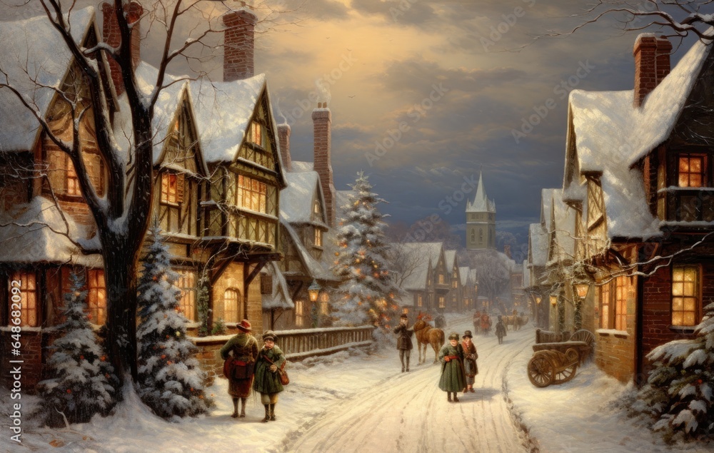 Christmas wallpaper with winter village