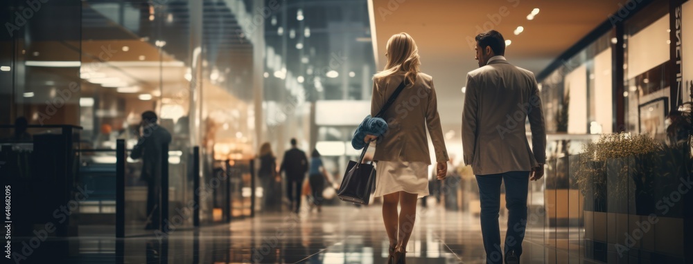 Shoppers walking at night in a shopping centre