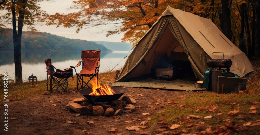 Camping chairs and tent