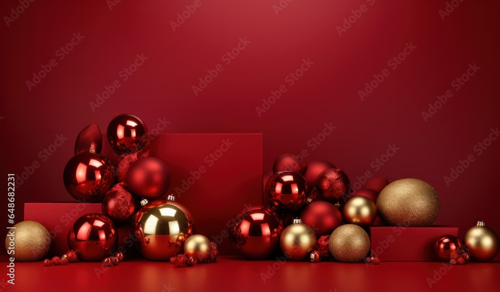 Christmas red background with golden balls