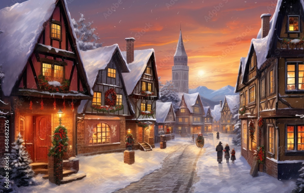 Christmas wallpaper with winter village