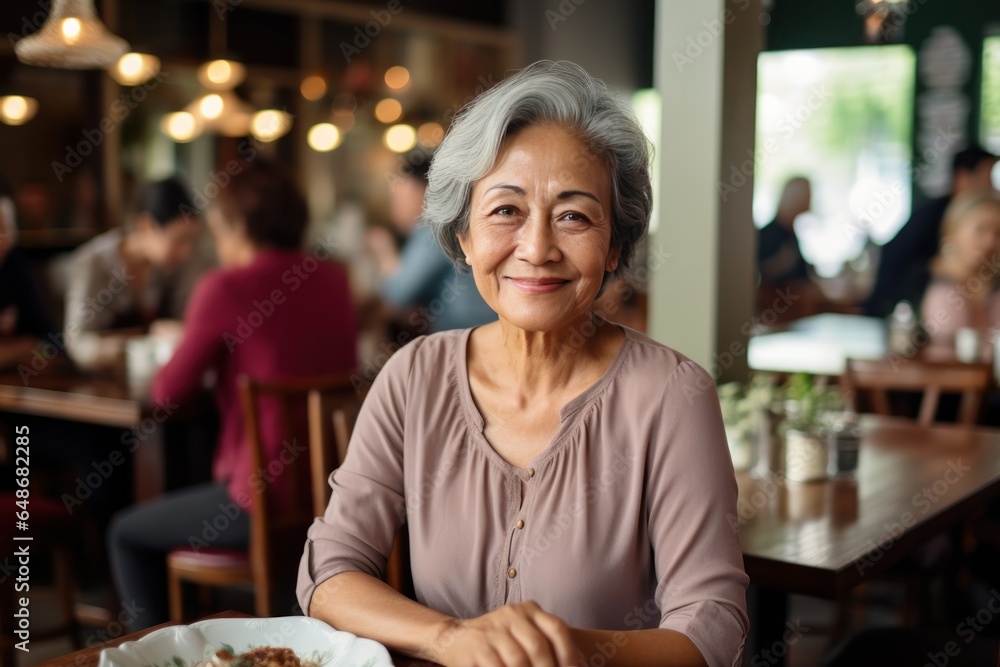 Smiling senior woman in a restaurant