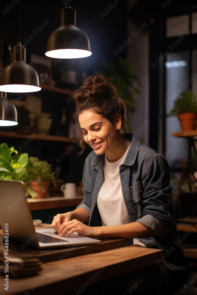 Young woman working with laptop