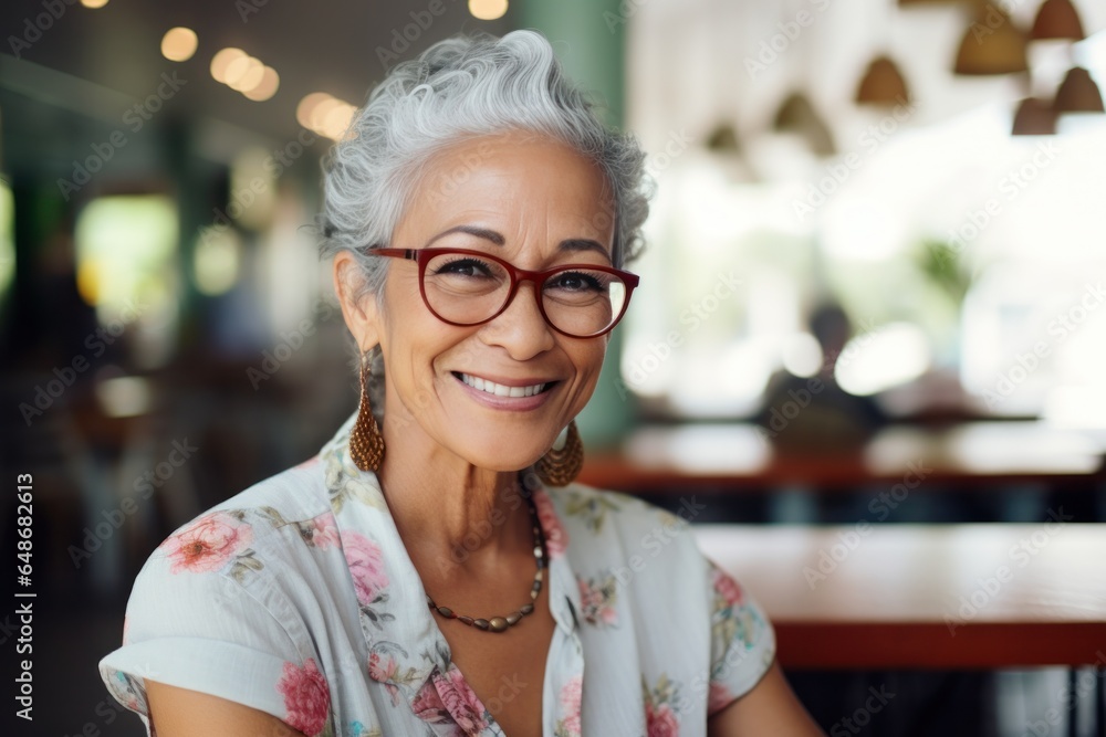 Smiling senior woman in a restaurant