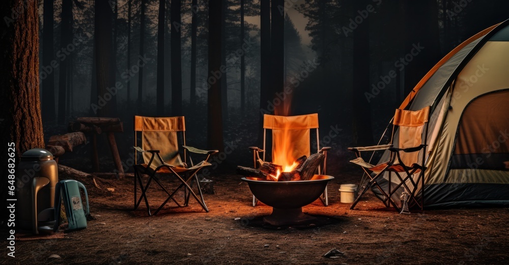 Camping chairs and tent