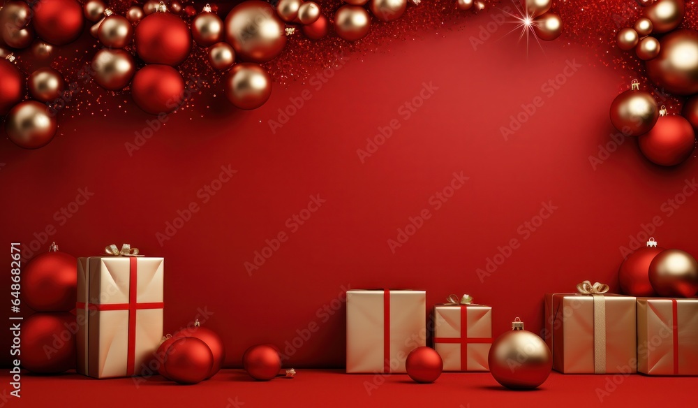 Christmas red background with golden balls