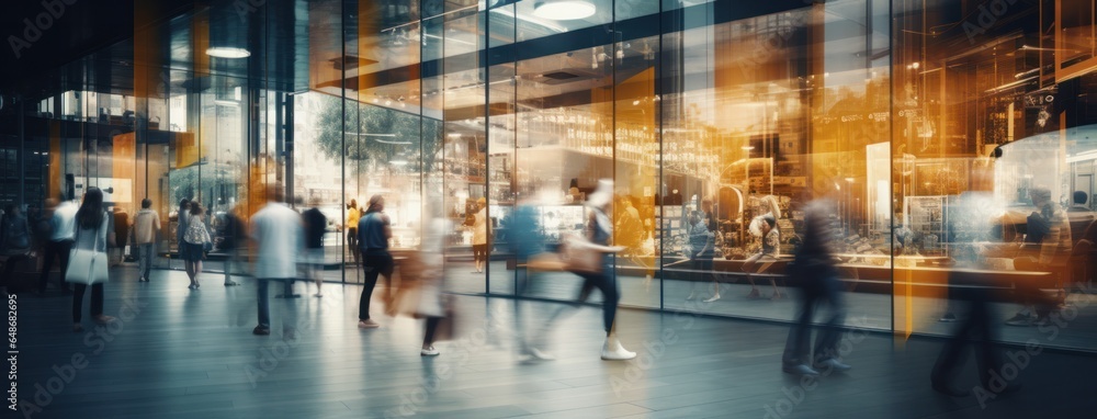 Blurred photo of people walking in a shopping mall