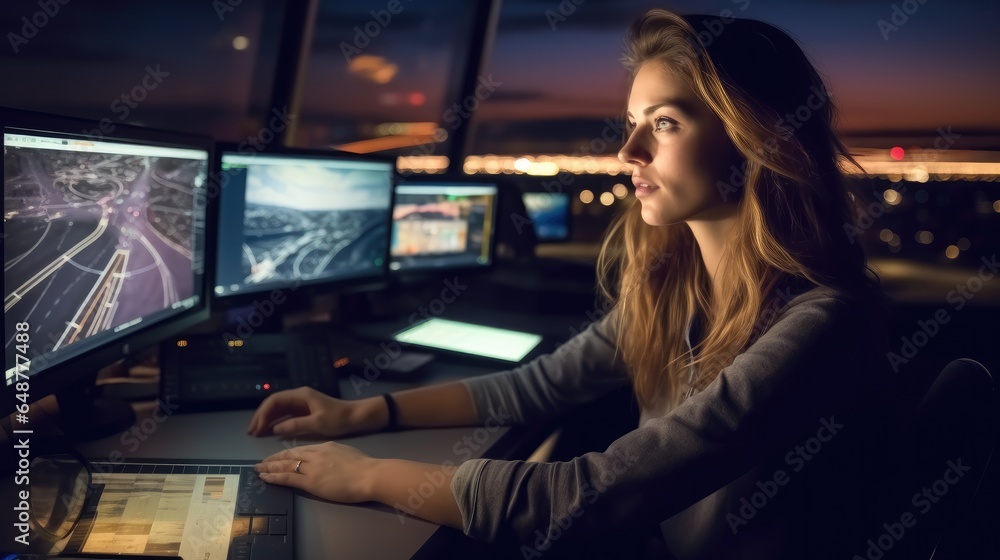 Air traffic controllers in tower.