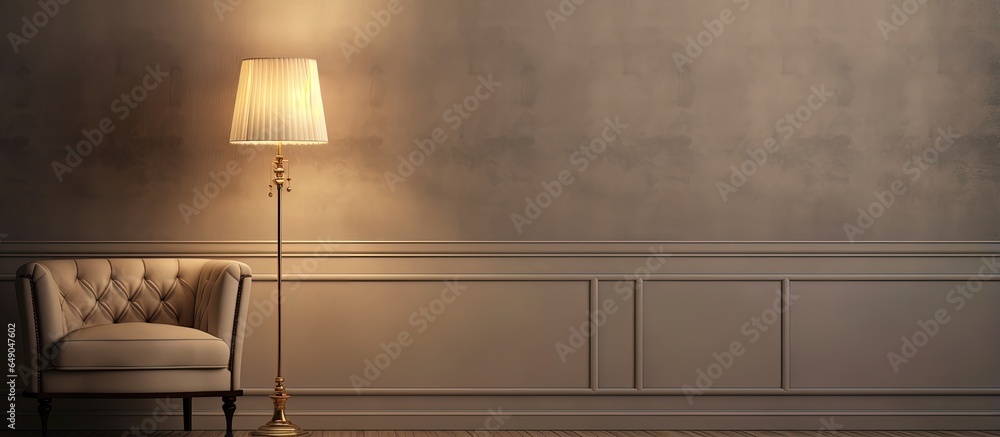 Classic style floor lamp with curtains and wall in the background